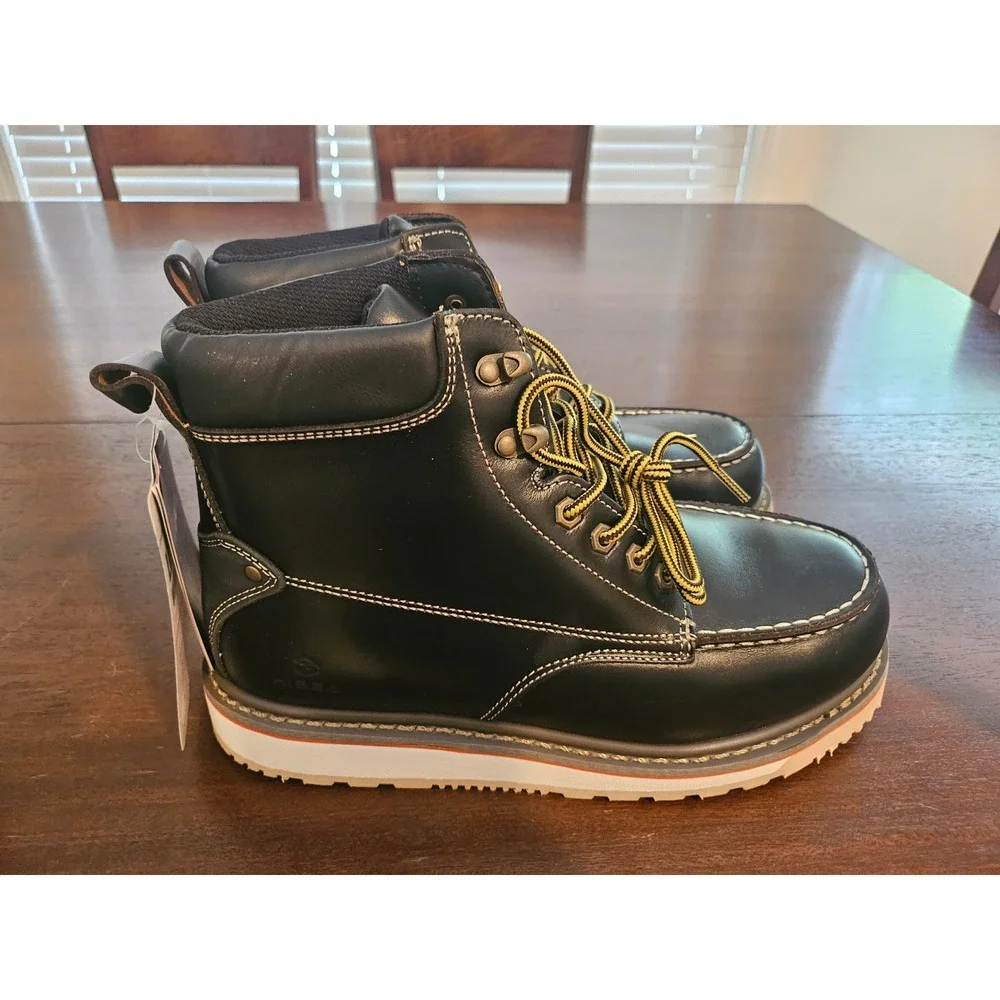 HISEA Safety Boots Men 9.5 Black Steel Toe EH Slip Resistant Work Boots